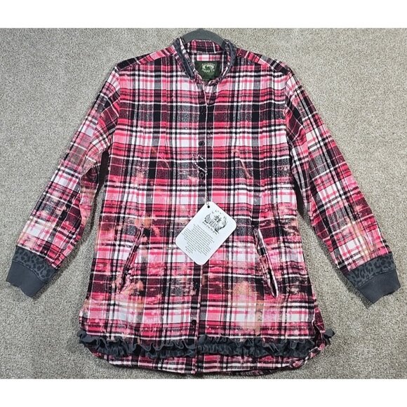 OOAK Upcycled Flannel Shacket Jacket Normal Is Boring Sassy Humor Pockets Size M - Picture 6 of 16